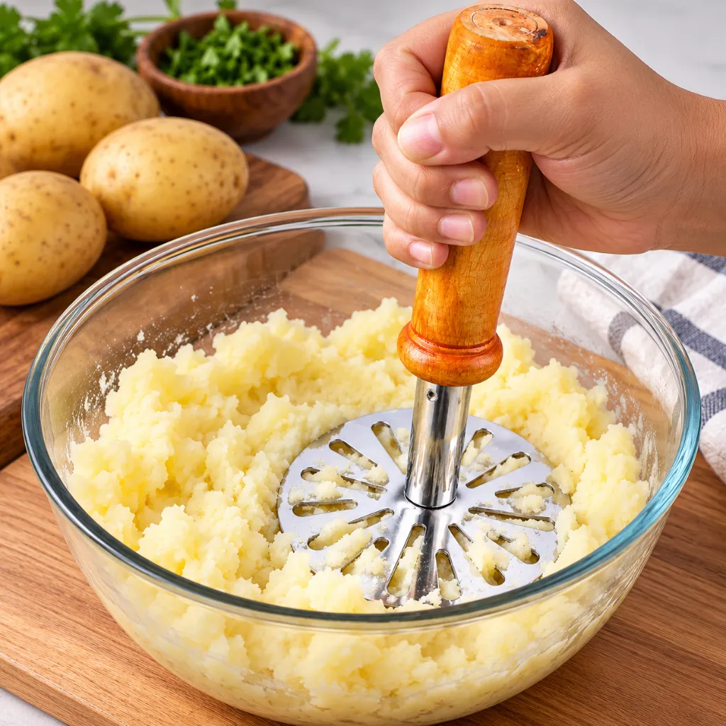 Hand Masher in Creamy Potatoes.webp