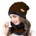 Woolen Beanie Cap with Neck Warmer for Men & Women (Brown)