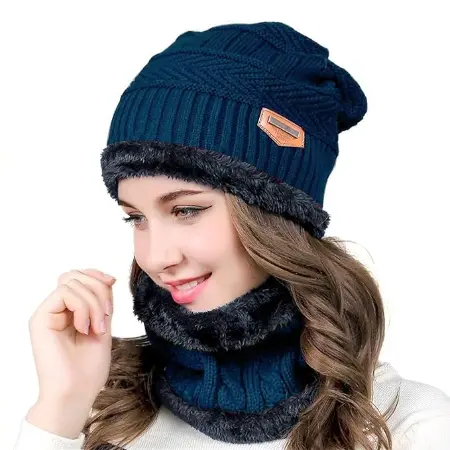 Winter Sports Cap & Muffler for Men & Women (Blue) 