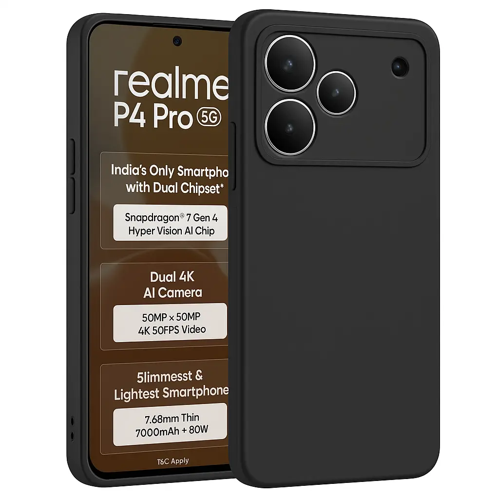 Silicone Back Cover Compatible for Realme P4 Pro 5G (Black)