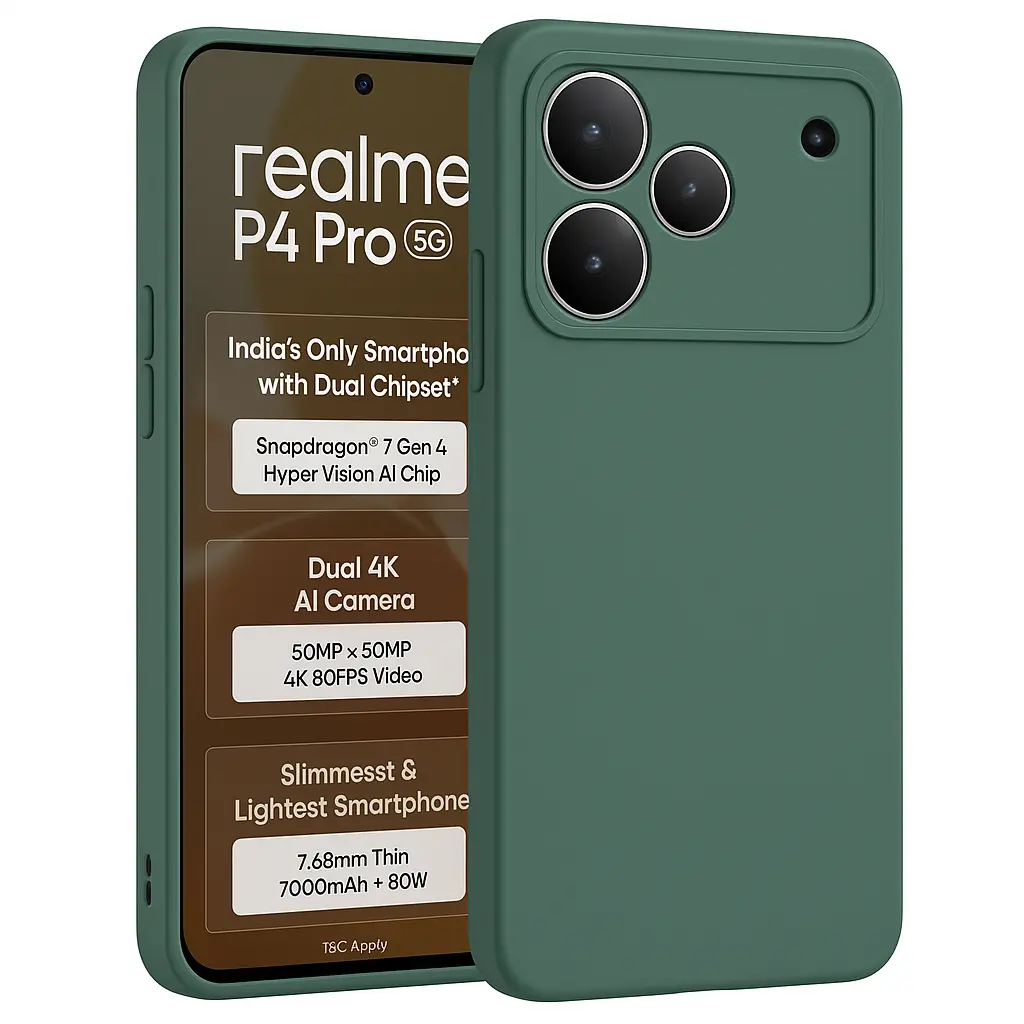 Silicone Back Cover Compatible for Realme P4 Pro 5G (Green)