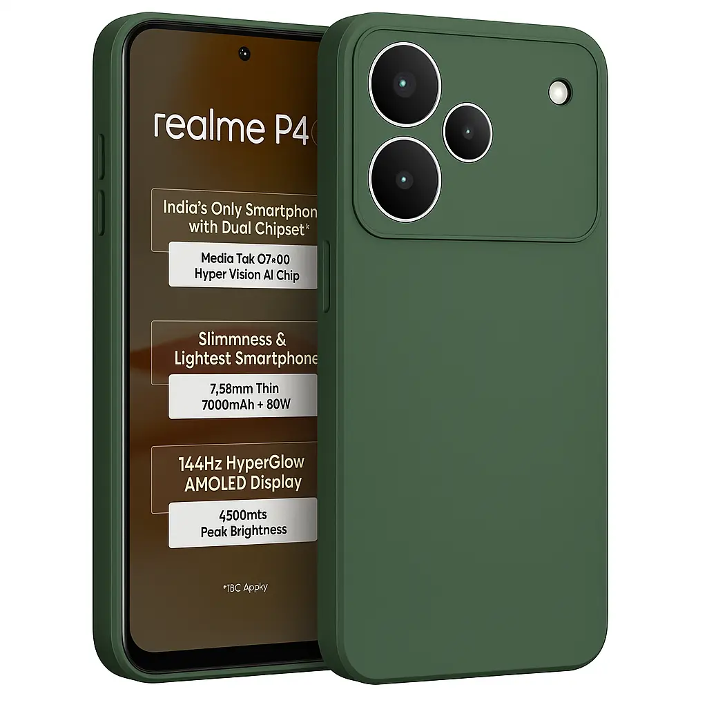 Silicone Back Cover Compatible for Realme P4 5G (Green)