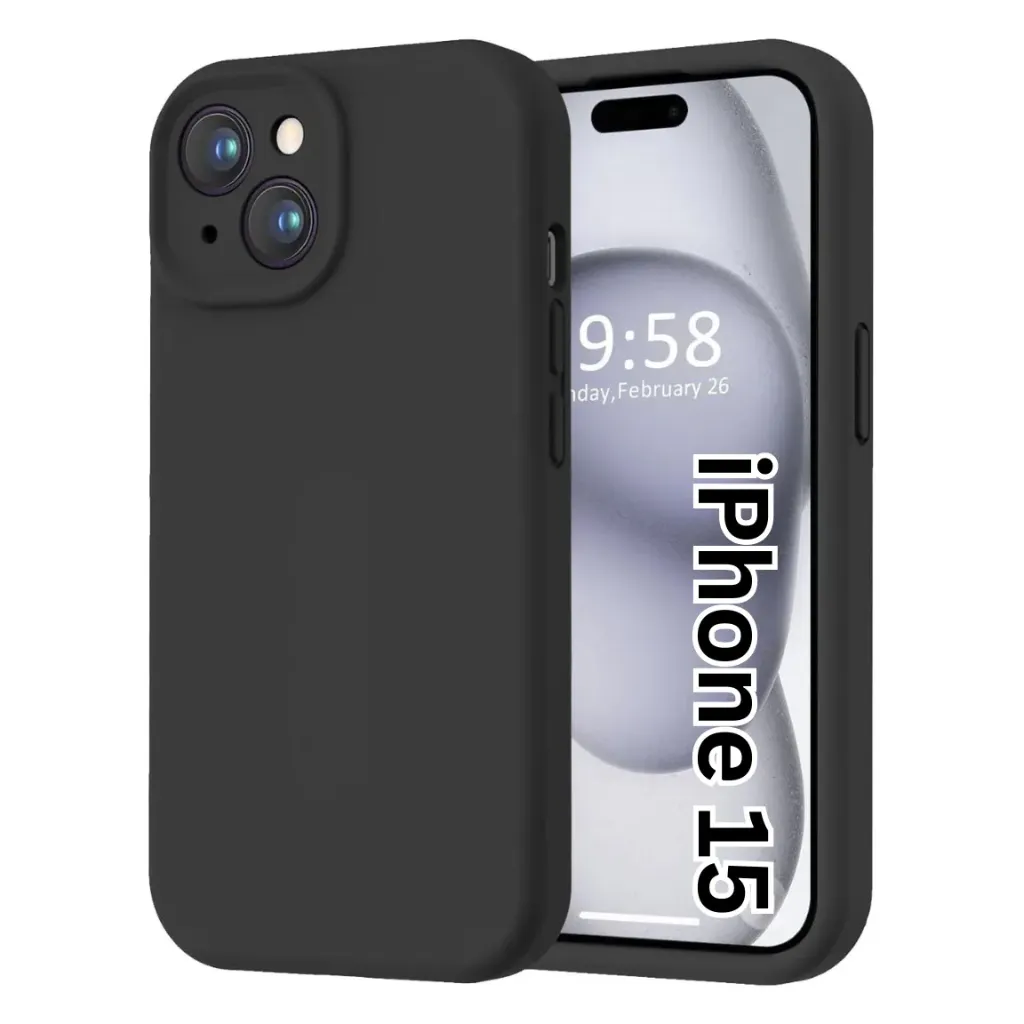 Silicone Back Cover Compatible for iPhone (15) (Black)