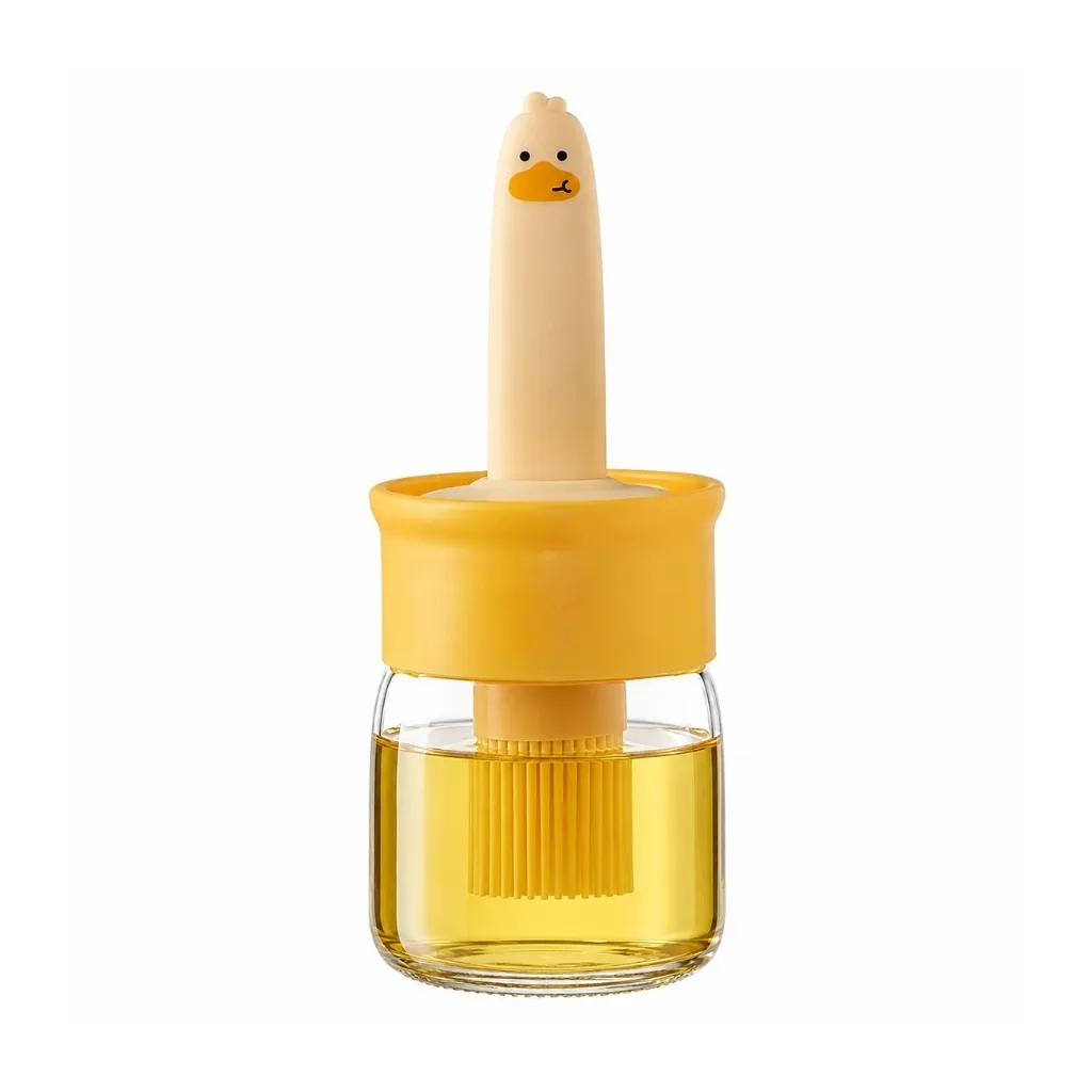 [OLBRSD-NK65-200ML-YLW-1PC-0000000394] Plastic Oil Dispenser Bottle with Silicone Brush | 200ML Leakproof Jar