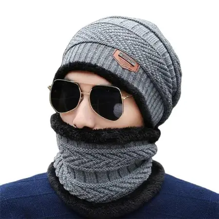 [WOL-BNIE-CAPMFLR-GRY-CMB2PC-0000000134] Woolen Beanie/Skull Cap & (Muffler) Neck Warmer (Grey)